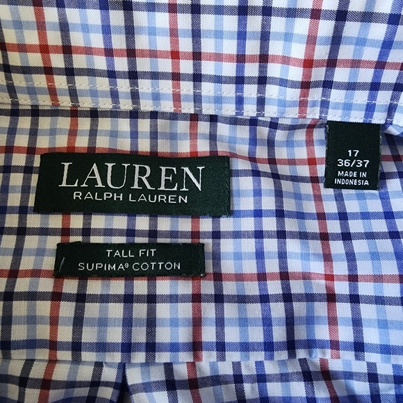 Lauren Ralph Lauren Shirt Mens Tall Fit Supima Cotton 17  36/37 Check Plaid - Picture 11 of 12